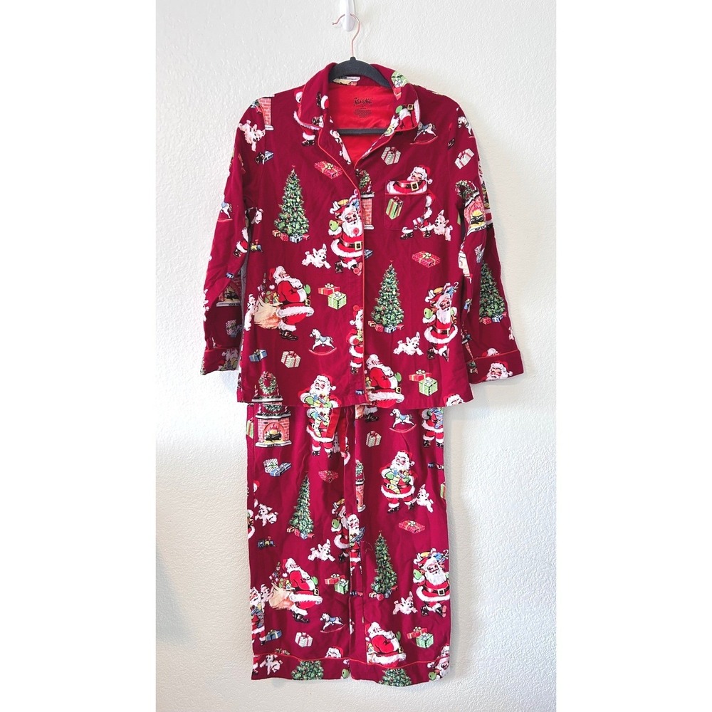 Nick & Nora Christmas Pajamas Set Red Vintage Santa Cotton Flannel SZ M